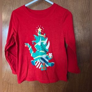 Cat & Jack Red Long-Sleeve Tee with Teal Dino Holiday Graphic